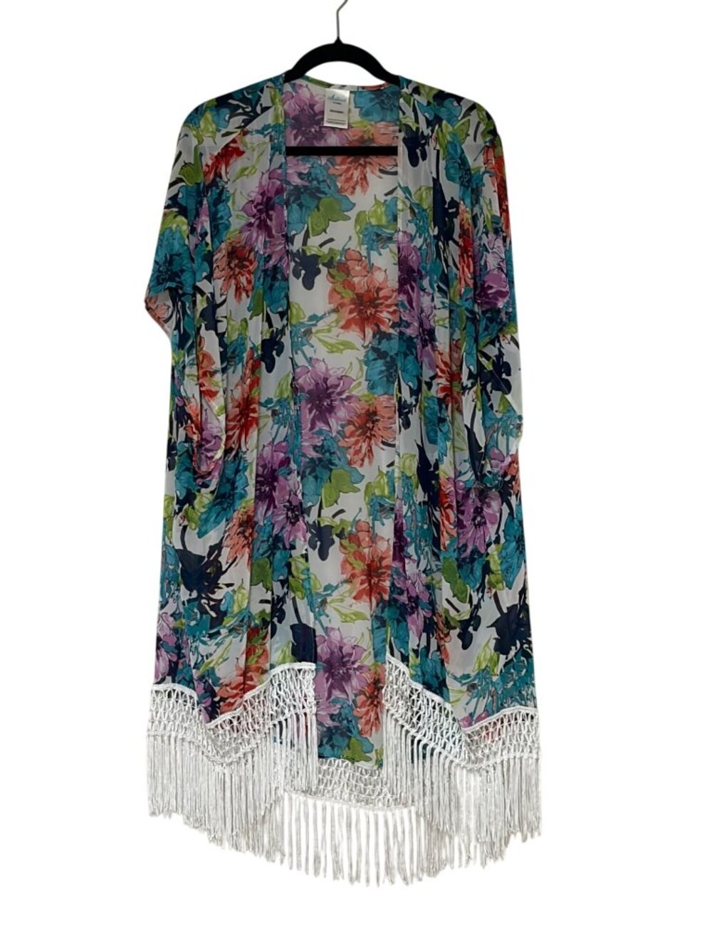 Catalina 1X Swim Cover Up Fringe Lace Trim Blue Multicolor coverup Beachy Resort